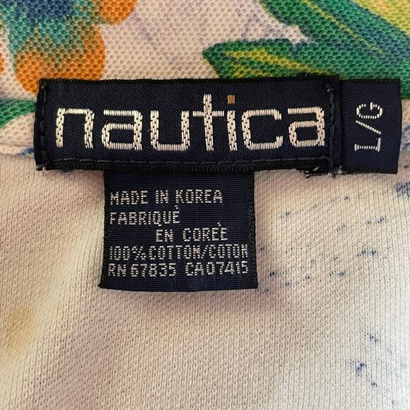 Nautica Knit Hawaiian Button Down Shirt Mens LARGE Tropical Postal Travel Print - Picture 7 of 9